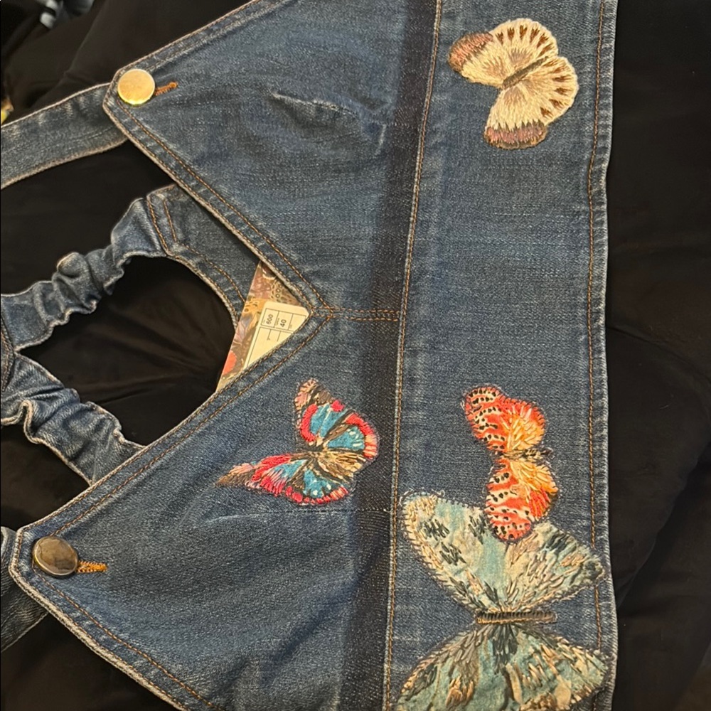 Valentino Denim Top with Colorful Butterfly Embroidery - Picture 3 of 3